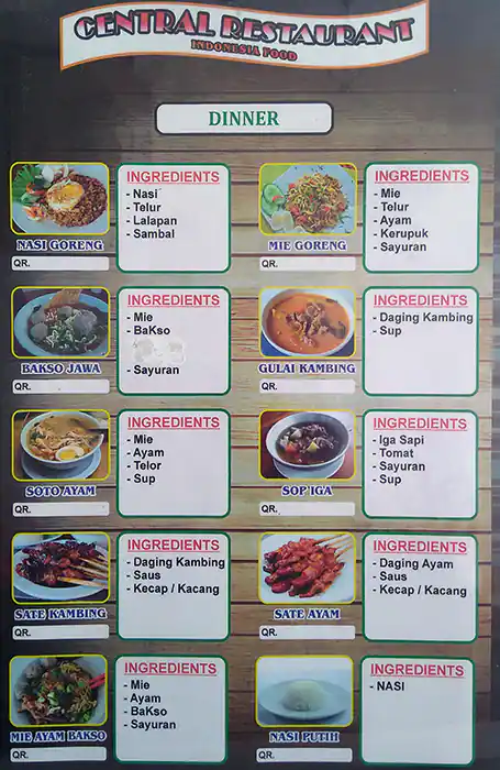 Menu of Central Restaurant, Umm Ghuwailina, Doha  