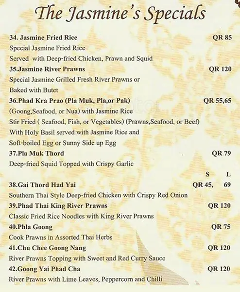 Menu of Jasmine Thai Restaurant, Souq Waqif, Doha  