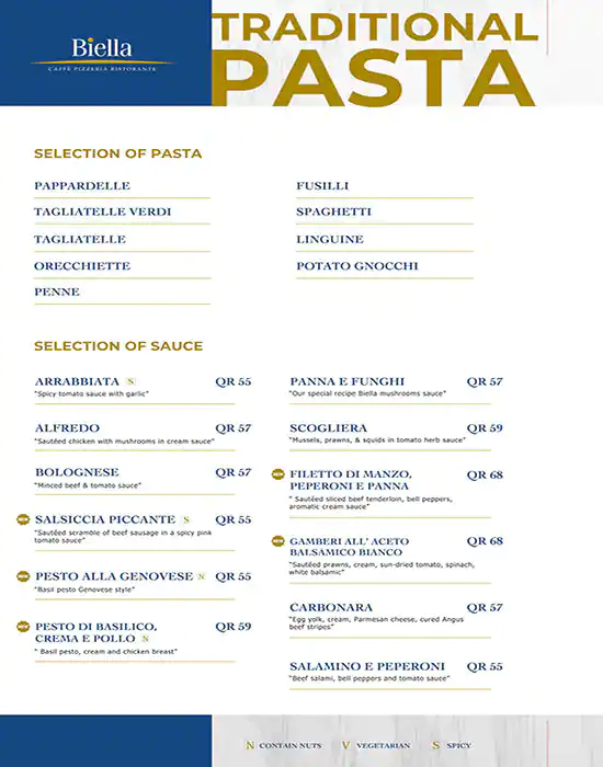 Menu of Biella, Landmark Mall, Al Gharafa, Doha  