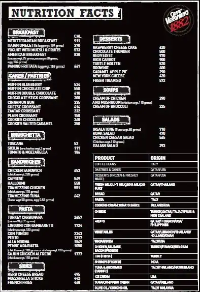 Menu of Caffe Vergnano 1882, Lagoona Mall, Westbay, Doha  