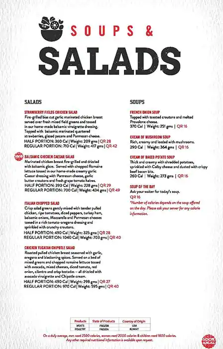 Menu of TGI Fridays, Landmark Mall, Al Gharafa, Doha  