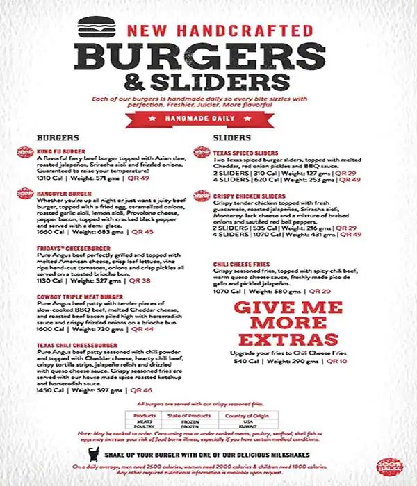 Menu of TGI Fridays, Landmark Mall, Al Gharafa, Doha  