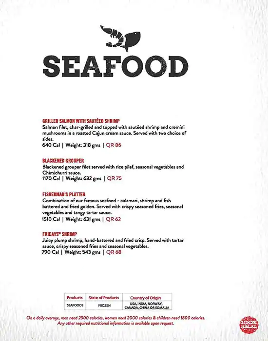 Menu of TGI Fridays, Landmark Mall, Al Gharafa, Doha  