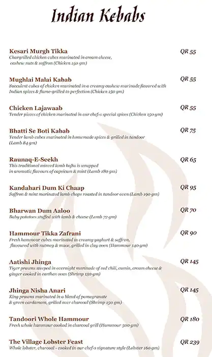 Menu of The Village Restaurant, Al Nasr, Doha  