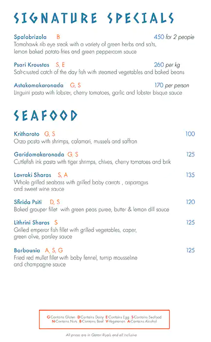 Menu of Mykonos - InterContinental Doha, Westbay, Doha  