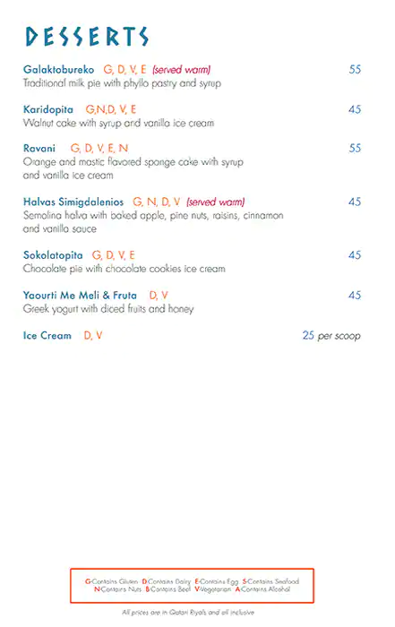 Menu of Mykonos - InterContinental Doha, Westbay, Doha  