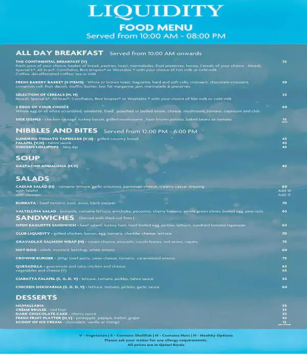 Menu of Liquidity - Crowne Plaza Doha, The Business Park, Najma, Doha  