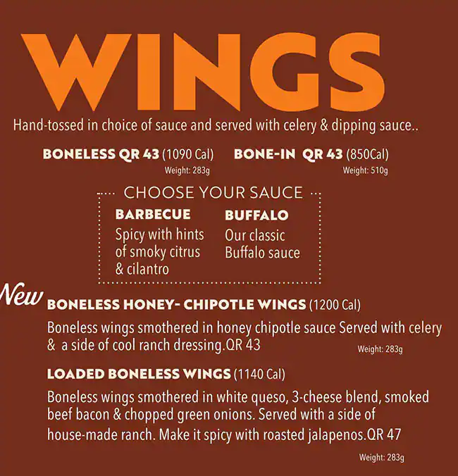 Menu of Chili's, Al Waab, Doha  