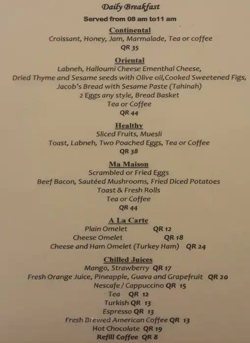 Menu of Ma Maison Restaurant, Al Hilal, Doha  