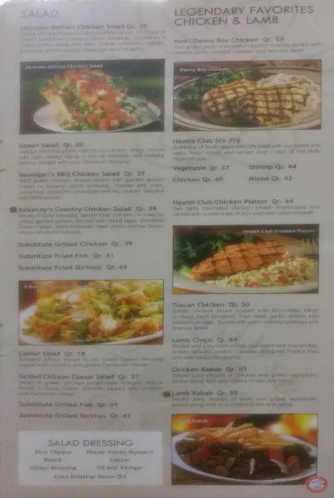 Menu of Bennigan's, Dafna, Doha  