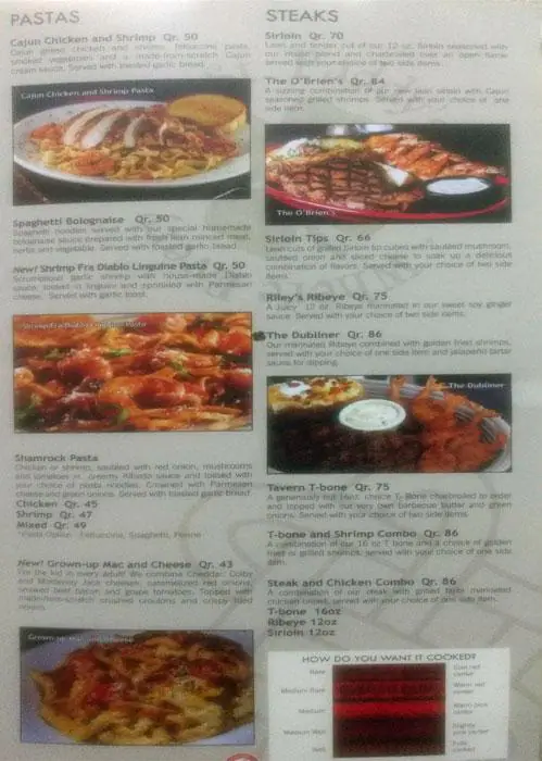 Menu of Bennigan's, Dafna, Doha  