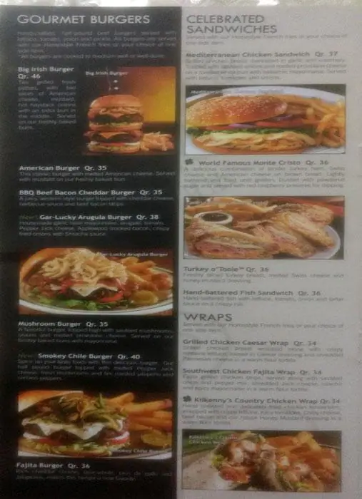 Menu of Bennigan's, Dafna, Doha  