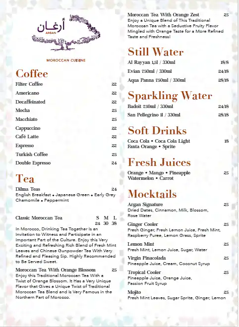 Menu of Argan - Souq Waqif Boutique Hotel Al Jasra, Souq Waqif, Doha  