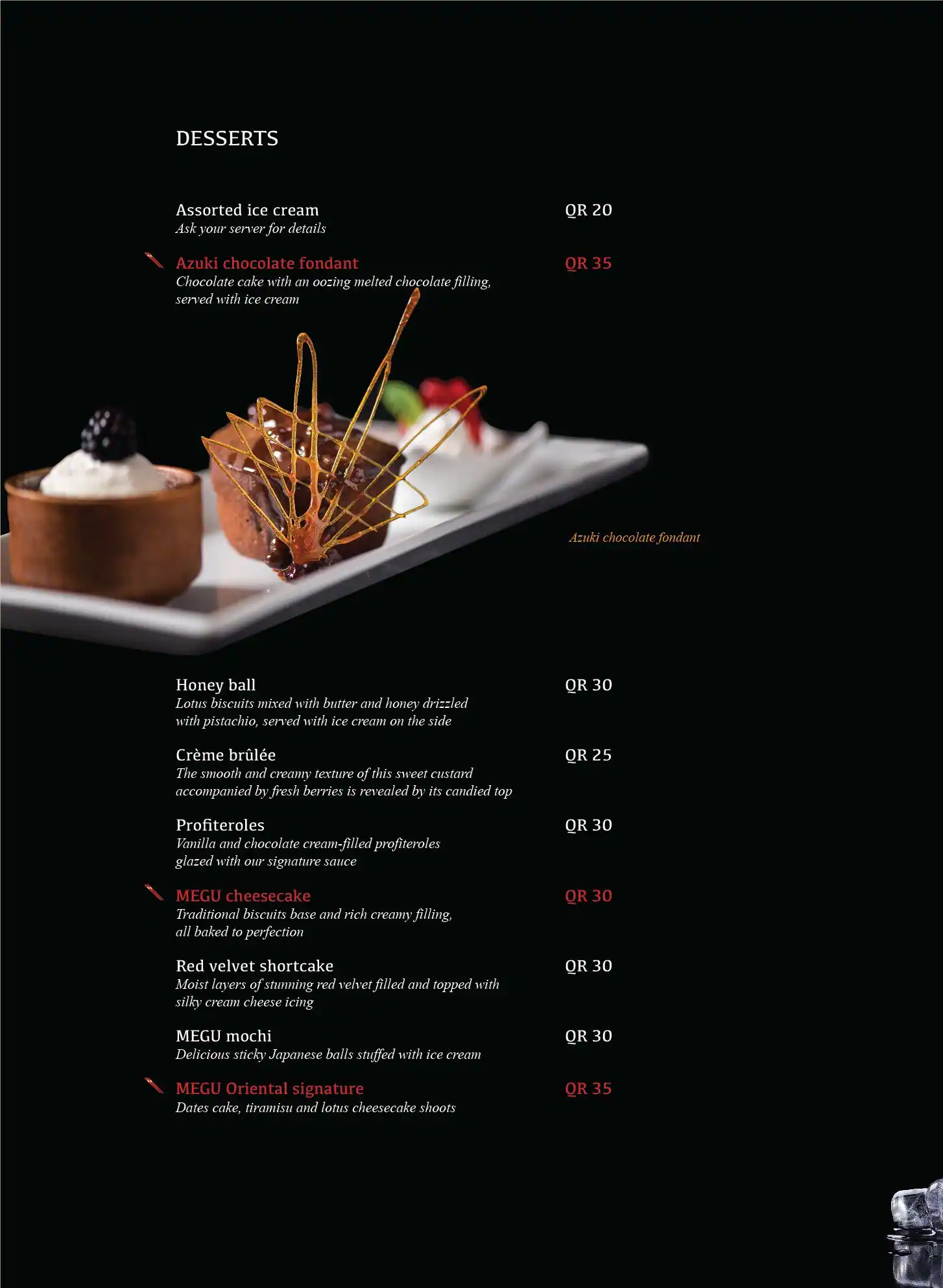 Menu of Megu, Pearl Qatar, Doha  