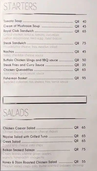 Menu of Spikes Lounge, Westbay, Doha  