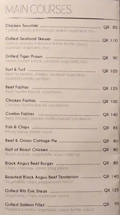 Menu of Spikes Lounge, Westbay, Doha  