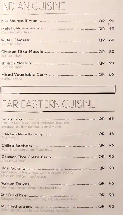 Menu of Spikes Lounge, Westbay, Doha  