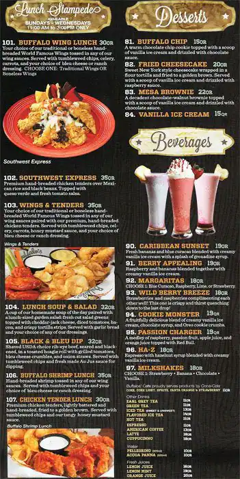 Menu of Buffalo's, Ezdan Mall, Al Gharafa, Doha  