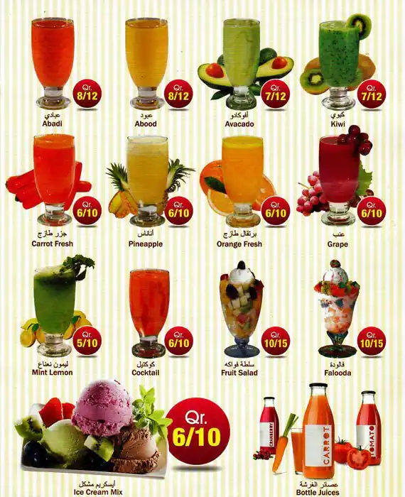 Menu of Rehana Juicestall, Al Ghanim, Doha  