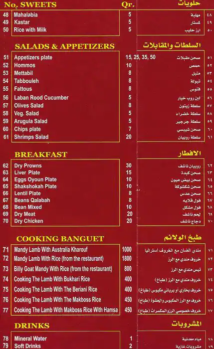 Menu of Ariana Afghan Al Mandi - اريانا أفغان للمندي, Al Aziziyah, Doha  