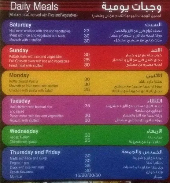 Menu of Kuftah & Tarp, Muaither, Doha  