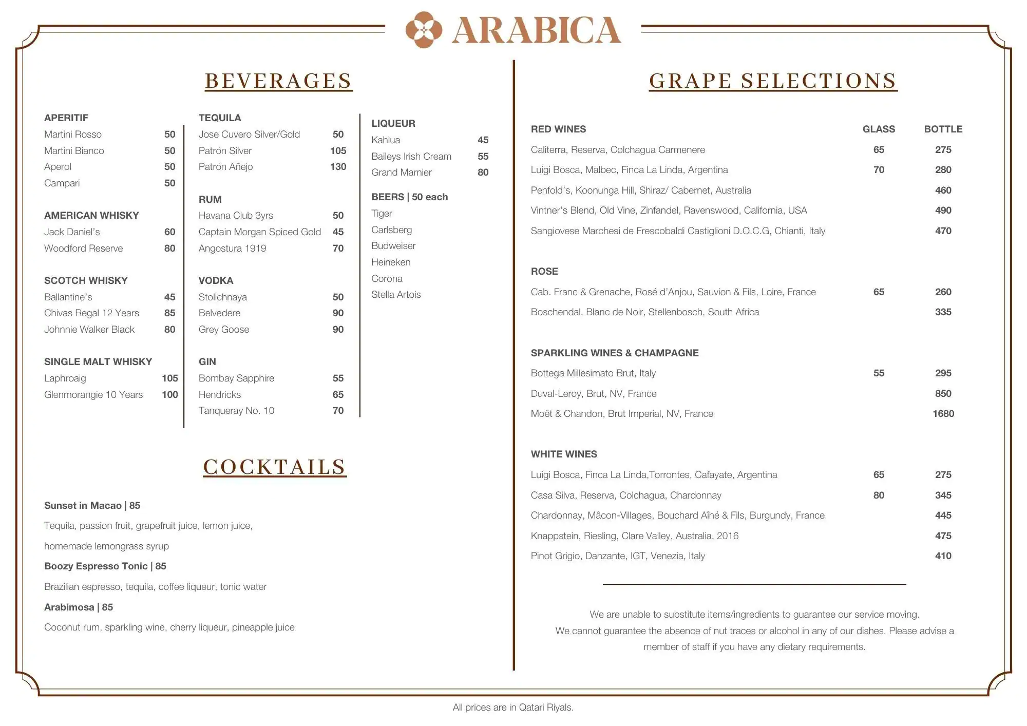 Menu of Arabica Café - Four Seasons Hotel, Dafna, Doha  