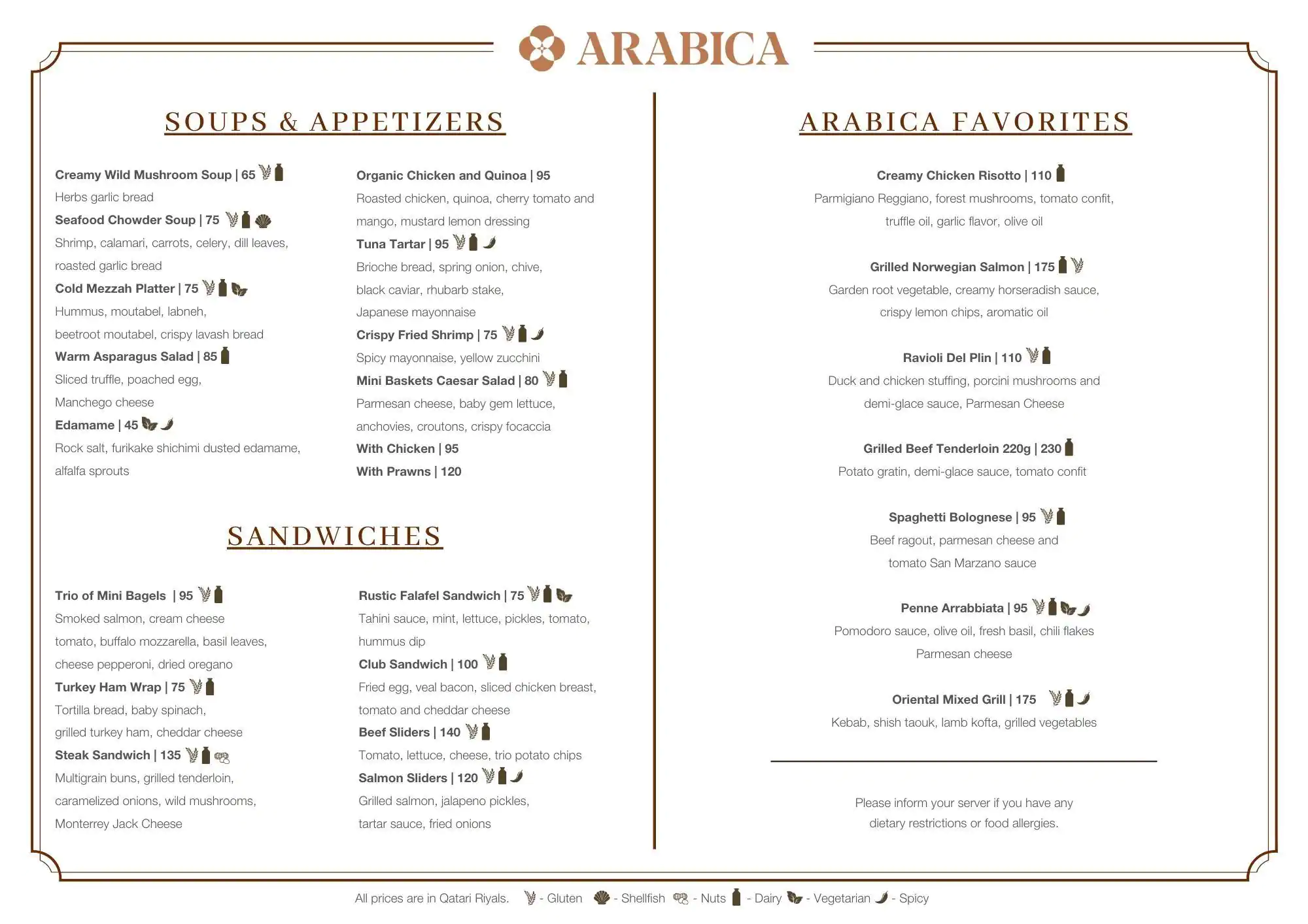 Menu of Arabica Café - Four Seasons Hotel, Dafna, Doha  