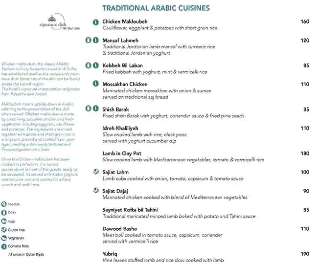 Menu of Al Sufra -  Marsa Malaz Kempinski, Pearl Qatar, Doha  