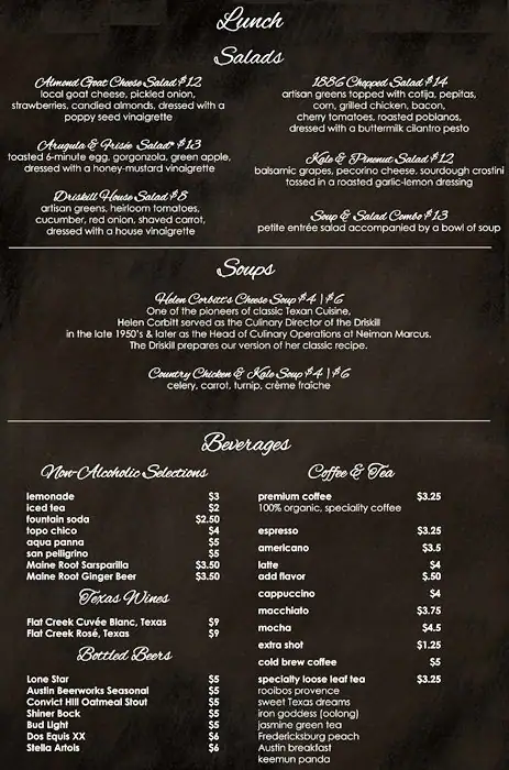 Menu of 1886 Cafe & Bakery - The Driskill, Downtown, Austin  