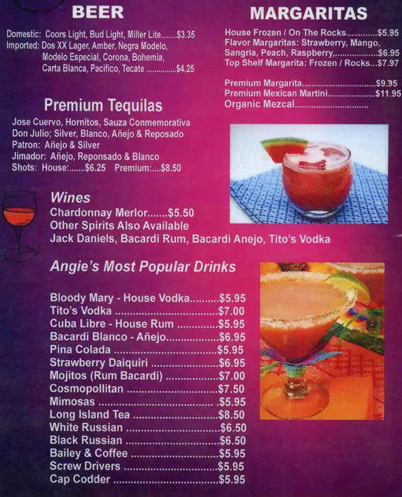 Menu of Angie's Mexican Restaurant, East Cesar Chavez, Austin  
