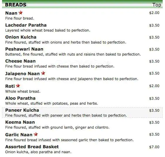 Menu of Bombay Bistro, Arboretum, Austin  