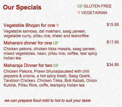 Menu of Bombay Grill Indian Restaurant, Rollingwood, Austin  