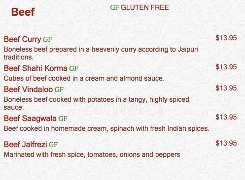 Menu of Bombay Grill Indian Restaurant, Rollingwood, Austin  