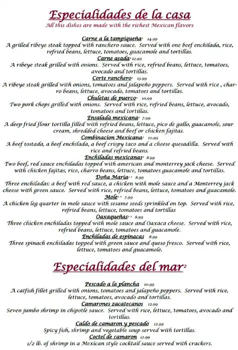 Menu of Casa Maria, West Congress, Austin  