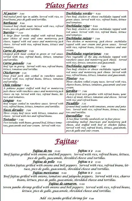 Menu of Casa Maria, West Congress, Austin  