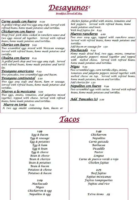Menu of Casa Maria, West Congress, Austin  