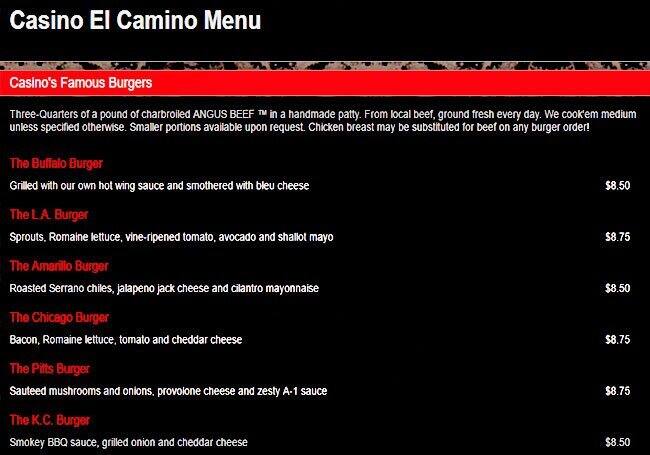 Menu of Casino El Camino, Downtown, Austin  
