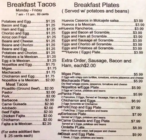 Menu of Cilantro's Mexican Restaurant, Garrison Park, Austin  