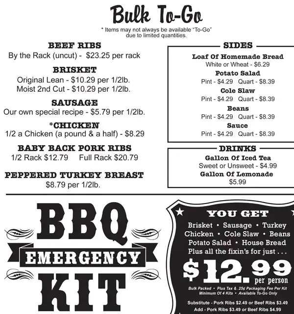 Menu of The County Line Barbeque, Northwest Hills, Austin  