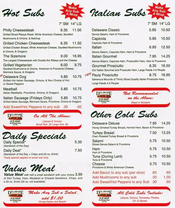 Menu of Delaware Subs, Anderson Mill, Austin  