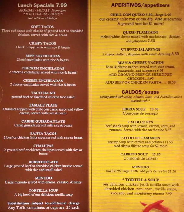 Menu of El Borrego De Oro, South Congress, Austin Restaurant South Congress  Austin,Tex-Mex Restaurant Menu South Congress Austin