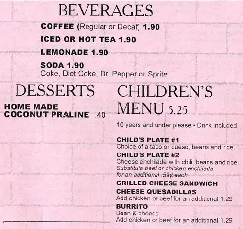 Menu of El Patio, West Campus, Austin  