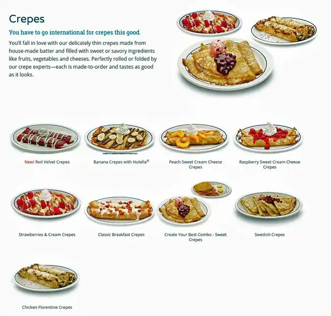 Menu of IHOP, Southpark Meadows, Austin  