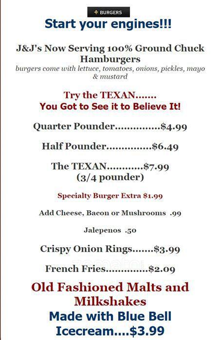 Menu of J&J Barbeque and Burgers, Cedar Park, Cedar Park  