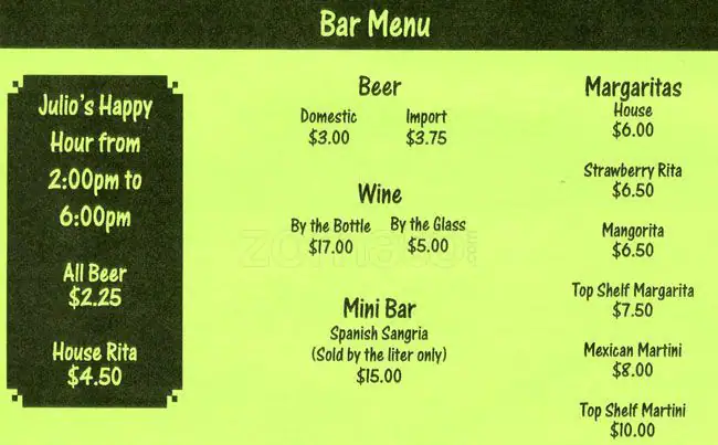 Menu of Julio's Cafe, Hyde Park, Austin  