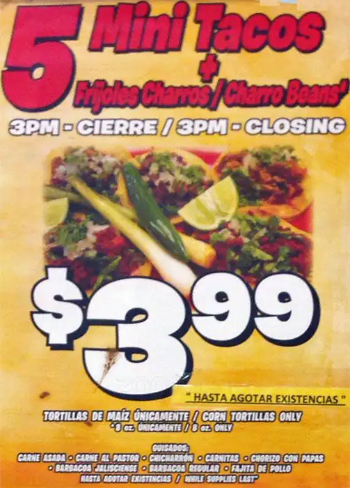 Menu of La Michoacana Taqueria y Panaderia, St Johns, Austin  