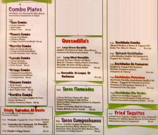 Menu of Las Cazuelas Mexican, East Cesar Chavez, Austin  