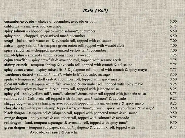 Menu of Maiko Sushi Lounge, Downtown, Austin  