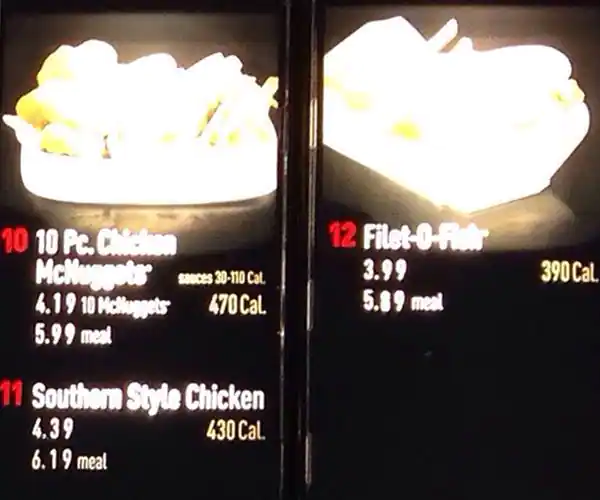 Menu of McDonald's, Southpark Meadows, Austin  