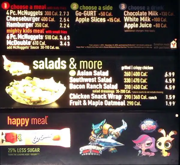 Menu of McDonald's, Southpark Meadows, Austin  